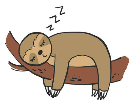Sleeping sloth on tree , illustration, vector on white backgroundのイラスト素材