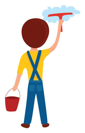 Window cleaning , illustration, vector on white backgroundのイラスト素材