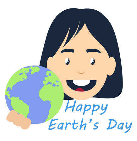 Girl with globe, illustration, vector on white backgroundのイラスト素材