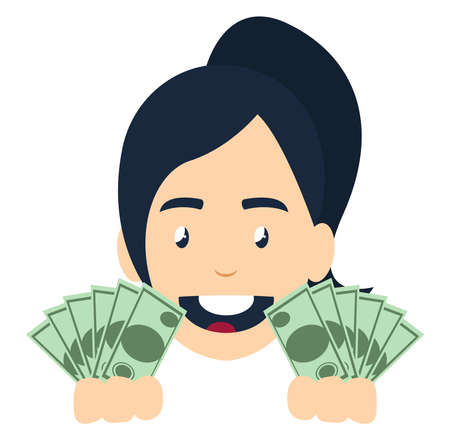 Girl with money, illustration, vector on white backgroundのイラスト素材