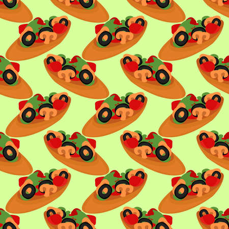 Bruschetta pattern, seamless pattern on green background.のイラスト素材
