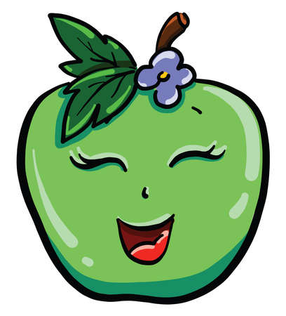 Green apple with eyes, illustration, vector on white backgroundのイラスト素材