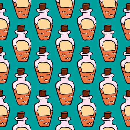Elixir bottle pattern, seamless pattern on blue background.の写真素材