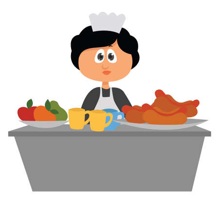Woman on buffet, illustration, vector on white backgroundのイラスト素材