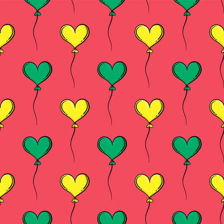 Heart balloon pattern, seamless pattern on red background.のイラスト素材