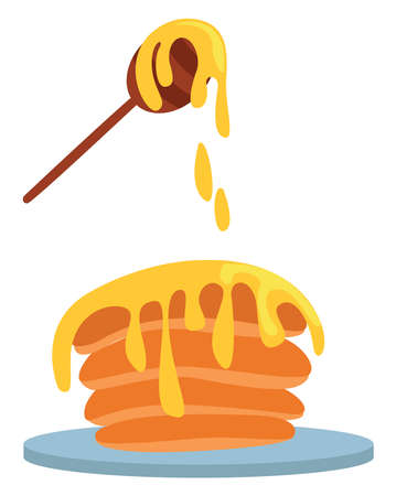 Honey with spoon, illustration, vector on white backgroundのイラスト素材