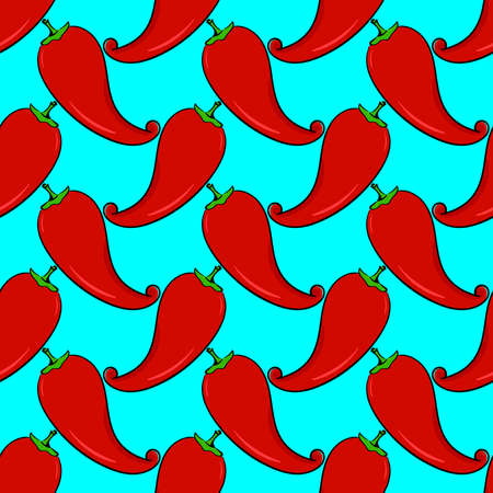 Chili pepper, seamless pattern on blue background.のイラスト素材