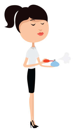 Woman with perfume, illustration, vector on white backgroundのイラスト素材