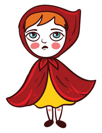 Sad red riding hood, illustration, vector on white backgroundの写真素材