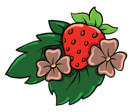 Strawberry with petal, illustration, vector on white backgroundのイラスト素材
