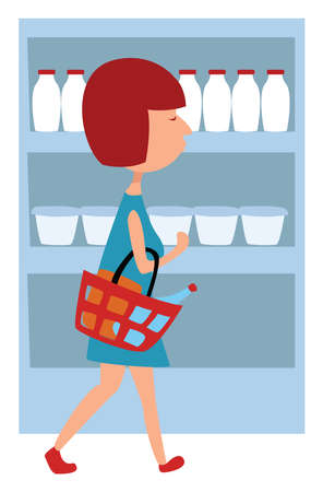 Woman shopping in supermarket, illustration, vector on white backgroundのイラスト素材