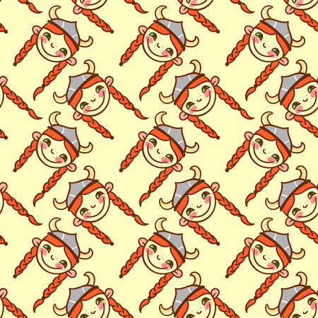 Viking girl pattern, seamless pattern on yellow background.のイラスト素材