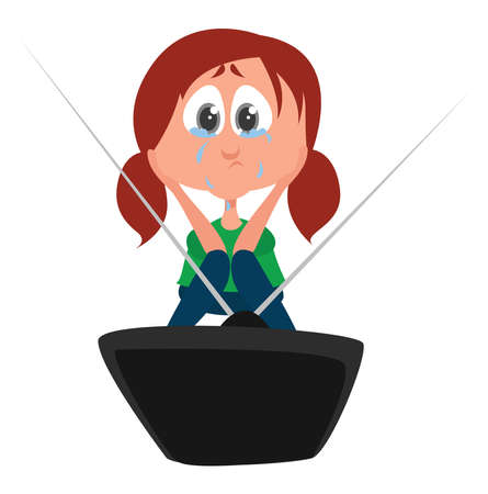 Girl watching melodrama, illustration, vector on white backgroundのイラスト素材