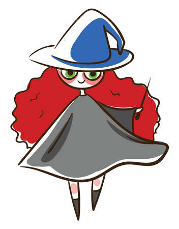 Witch with red hair, illustration, vector on white backgroundのイラスト素材