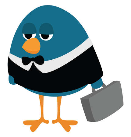 Bird in a black suit, illustration, vector on white backgroundのイラスト素材