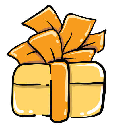 Yellow gift box, illustration, vector on white backgroundのイラスト素材