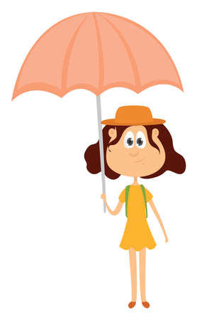 Girl with umbrella, illustration, vector on white backgroundのイラスト素材