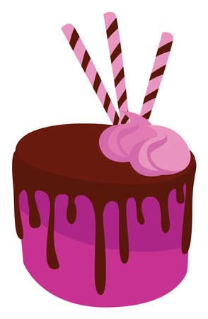 Pink delicious cake, illustration, vector on white background