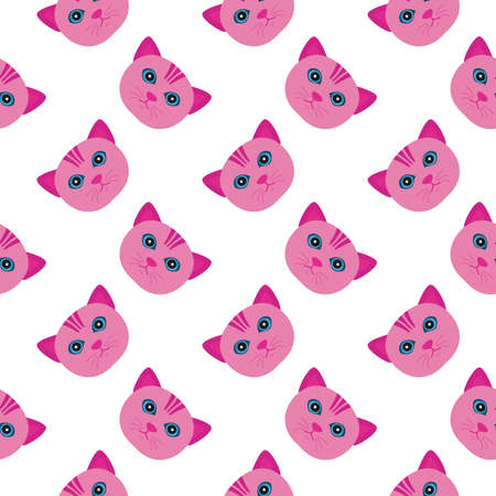 Pink cat ,seamless pattern on white background.のイラスト素材