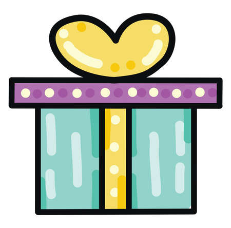 Gift box with a yellow heart, illustration, vector on white backgroundのイラスト素材