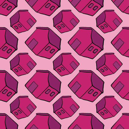 Pink houses ,seamless pattern on pink background.のイラスト素材