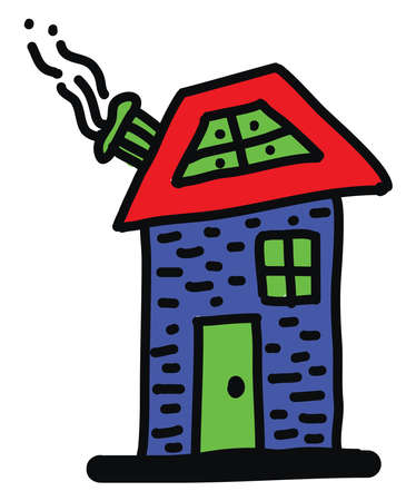 Blue house, illustration, vector on white backgroundのイラスト素材