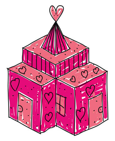 Pink cartoon box, illustration, vector on white backgroundのイラスト素材