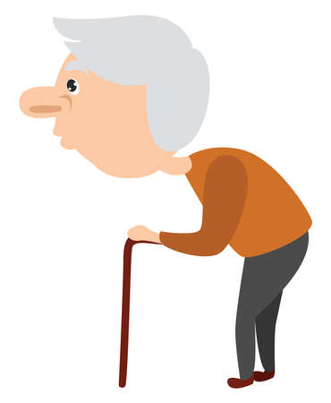 Old man with stick, illustration, vector on white backgroundのイラスト素材