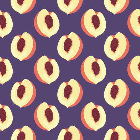 Healthy peach ,seamless pattern on purple background.
