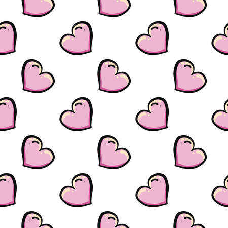 Cute pink hearts ,seamless pattern on white background.のイラスト素材