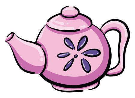 Pink tea pot, illustration, vector on white backgroundのイラスト素材