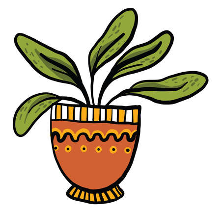 Plant in pot, illustration, vector on white backgroundのイラスト素材
