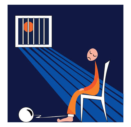 Prisioner in jail, illustration, vector on white backgroundのイラスト素材