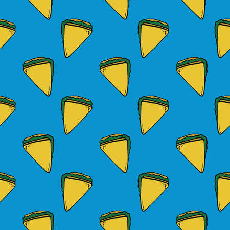 Triangle sandwich ,seamless pattern on blue background.のイラスト素材