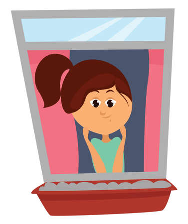 Self isolated woman, illustration, vector on white backgroundのイラスト素材