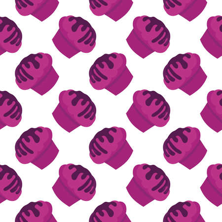 Violet tasty cupcake ,seamless pattern on white background.のイラスト素材