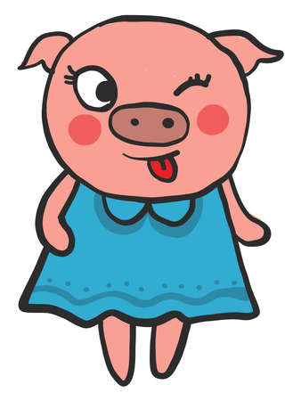 Winking pig, illustration, vector on white backgroundのイラスト素材