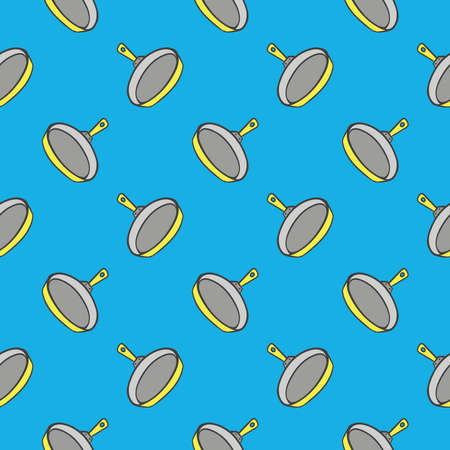 Yellow frying pan ,seamless pattern on light blue background.のイラスト素材