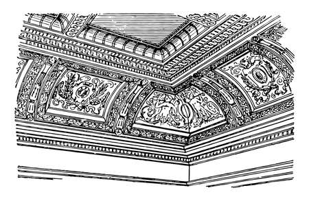 Coved Ceiling or arched manner, side, wall, rounded, framing, vintage line drawing or engraving illustration.のイラスト素材