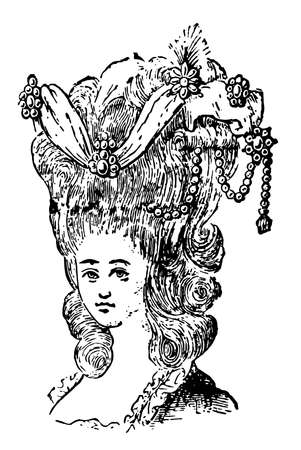 Head-Dress forms of fashionable head-dress of the 18th century, vintage line drawing or engraving illustration.のイラスト素材