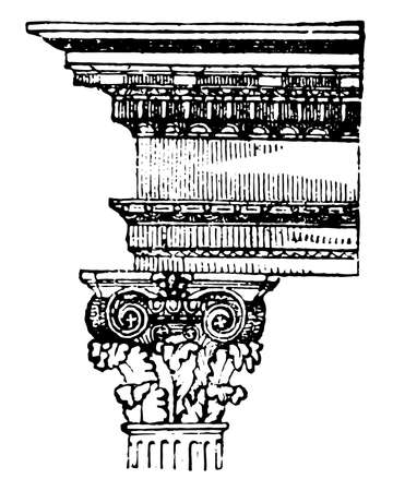 Composite Order, volutes, Ionic, leaves, vintage line drawing or engraving illustrationのイラスト素材