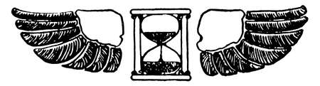 Hourglass Tailpiece have a Winged Hourglass in centre of two big leaves, vintage line drawing or...