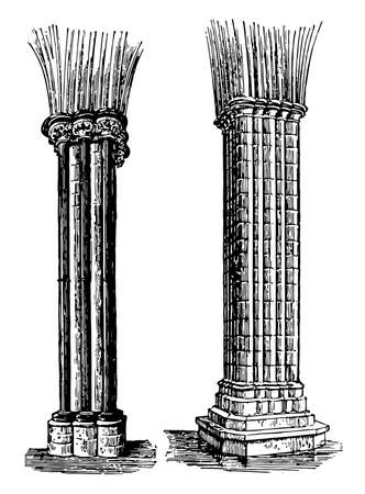 Columns, brace, Pole, architecture, structural, engineering, vintage line drawing or engraving illustration.のイラスト素材