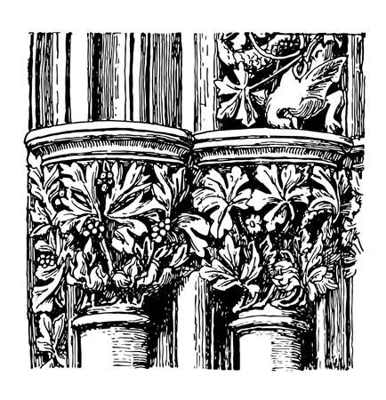 Capitals, house, Southwell, Cathedral, top, most, member, vintage line drawing or engraving illustration.のイラスト素材