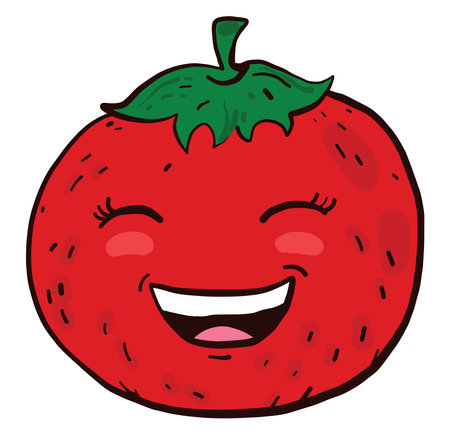 Happy tomato, illustration, vector on white backgroundのイラスト素材