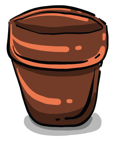 Brown flower pot, illustration, vector on white backgroundのイラスト素材