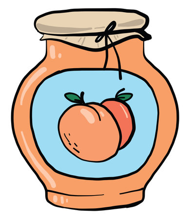 Apricot jam in a jar, illustration, vector on white backgroundのイラスト素材