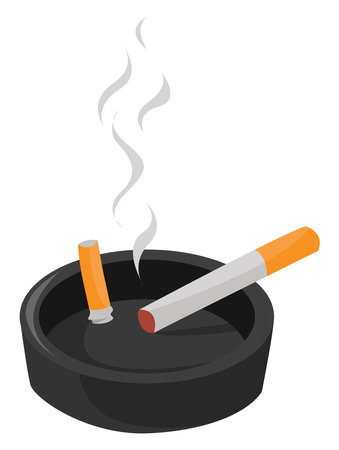 Cigarettes in ashtray, illustration, vector on white backgroundのイラスト素材