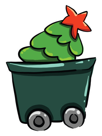 Christmas tree in a wagon, illustration, vector on white backgroundのイラスト素材