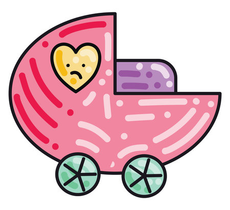 Pink baby stoller, illustration, vector on white backgroundのイラスト素材